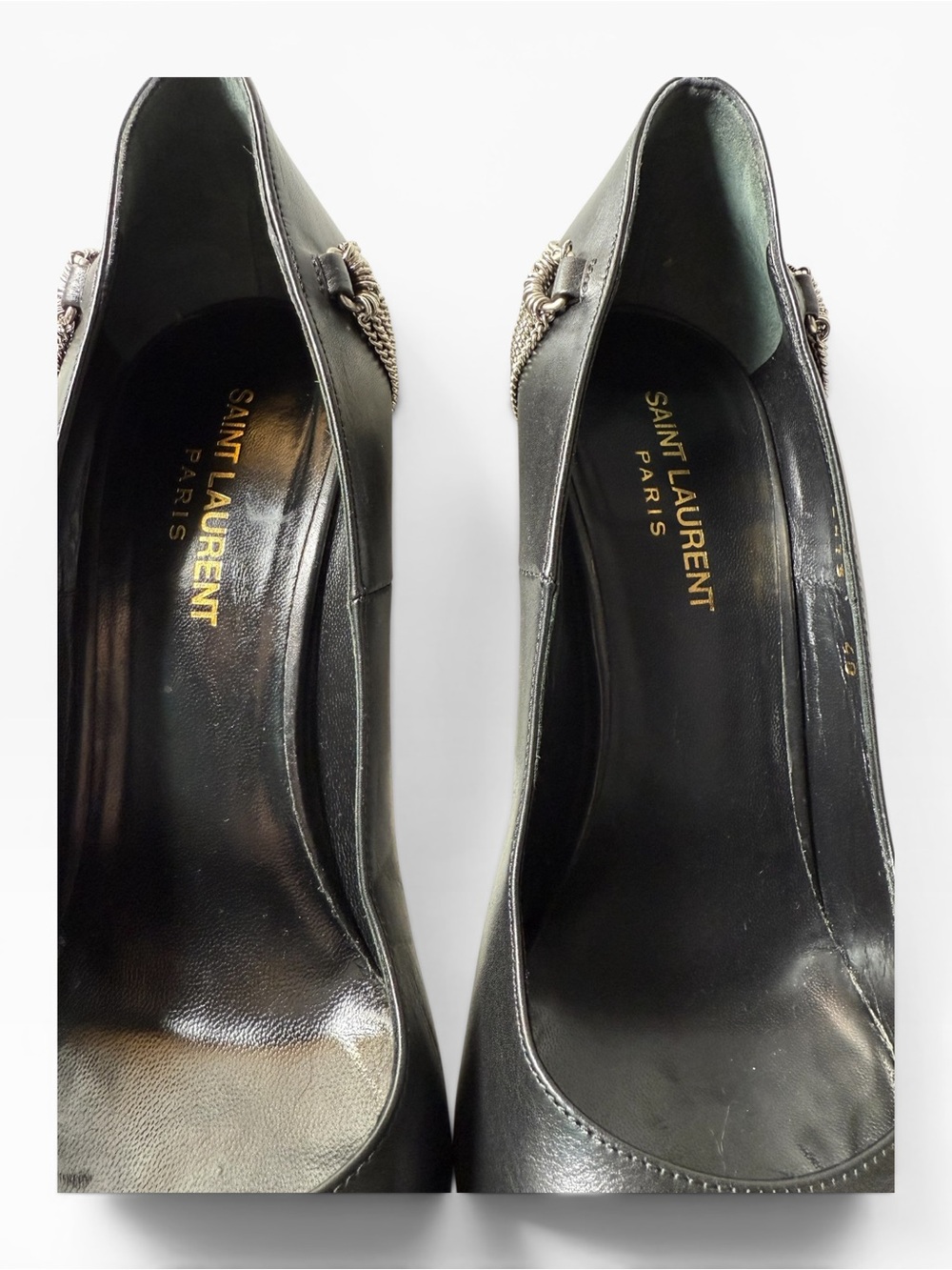 Saint Laurent Janis Chain Pumps Pointed Toe Platform Stiletto Heels Sz 40 YSL - Picture 10 of 12